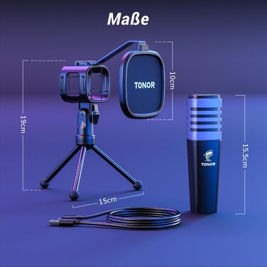 Мікрофон TONOR TC30 RGB з конденсаторним капсулою, нирковий характеристика, для стрімінгу, подкастингу, запису голосу, сумісний з ПК та ноутбуком