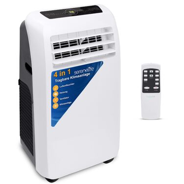 Мобільний кондиціонер SereneLife 9000BTU - 3-в-1: кондиціонер, вентилятор, осушувач повітря. Для приміщень до 42 м², білий.
