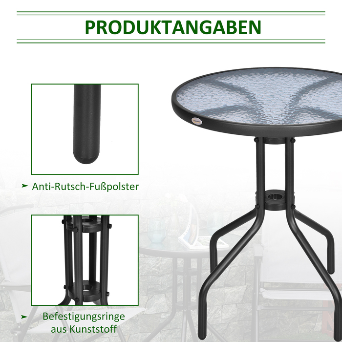 Круглий садовий стіл Outsunny Ø60xH70cm з металу та захисним склом, ідеально підходить для саду та балкону