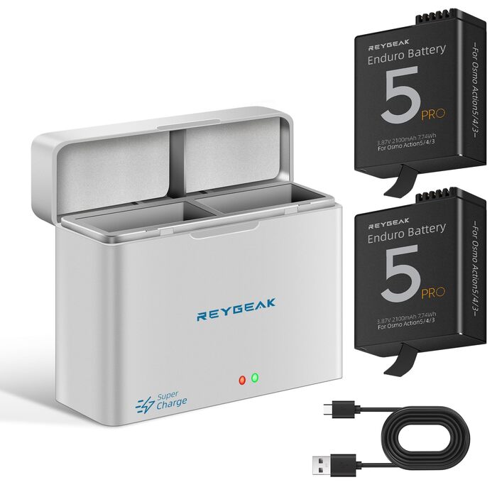 Акумулятор та зарядний пристрій для DJI Osmo Action 5 Pro/4/3: 2 шт. акумулятори, швидка зарядка PD, 2100 mAh