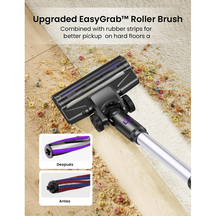 Бездротовий пилосос Vexilar V15Max з функцією миття підлоги, 60KPa/600W/60Min, гнучкий шланг, док-станція, GreenEye, насадка для твердих підлог та килимів, об'єм 1,5л, для видалення шерсті тварин (сріблястий)