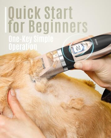 Oneisall Professional Pet Hair Clipper - Cordless Dog & Cat Grooming Kit - Electric Hair Trimmer with Gold Finish