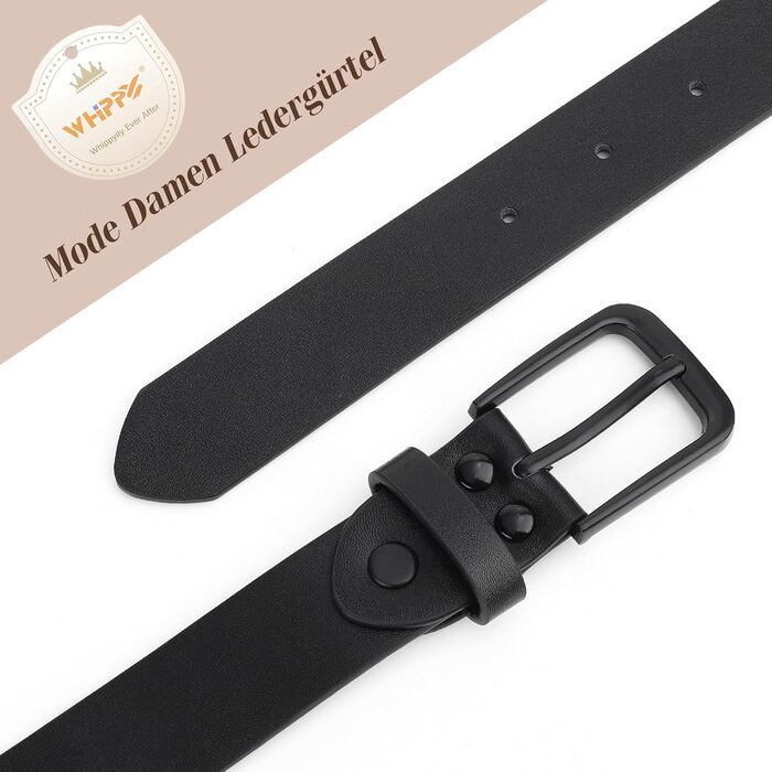 Ремень шкіряний WHIPPY жіночий/чоловічий, срібна пряжка, для джинсів та штанів, чорний (S: 65-75 см, довжина 100 см)