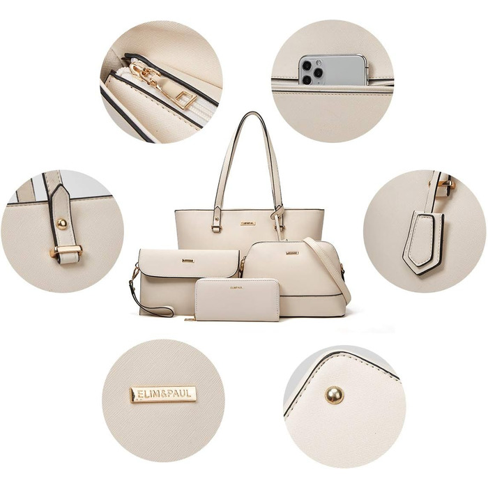 YTL Сумка-шопер жіноча велика бежева 4 в 1: сумка на плече, кросбоді, гаманець, картник - для офісу, школи, покупок, подорожей