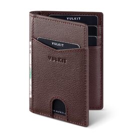 Гаманець картхолдер чоловічий шкіряний VULKIT з RFID захистом (Litchi-espresso)