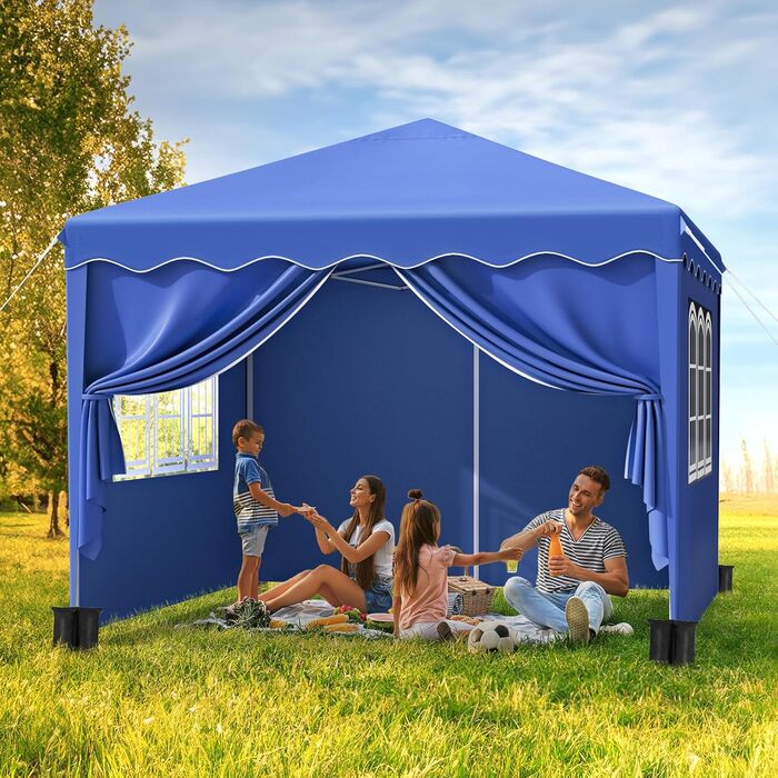 3x3 Gazebo, Waterproof Folding Gazebo, Stable, Winter-Proof, UV Protection 50+, 3x3 Folding Gazebo with 4 Side Panels, Adjustable Height Garden Gazebo, Foldable Pavilion Tent for Camping, Parties, Navy Blue