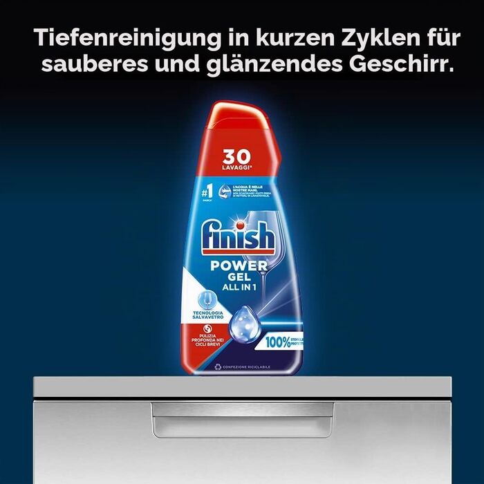 Рідкий засіб для посудомийних машин Finish Powergel, мультифункціональний, з ефектом знежирення, без ароматизатора, 120 циклів (4 упаковки по 30 мийок, 600 мл)