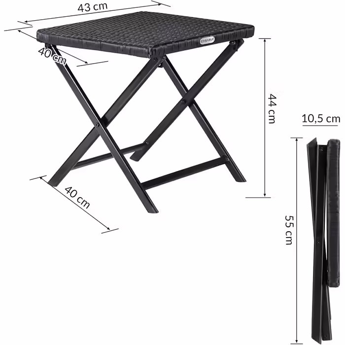 Casaria® Polyrattan Folding Stool, 75kg Load Capacity, 44x40x44cm, Foldable, Lightweight, Portable, Outdoor, Weatherproof, Garden, Terrace, Balcony, Camping Stool Chair Table 1