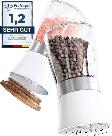 Мельниця для солі та перцю Hannah's Homebrand з керамічним механізмом - міцна для великої солі, без вмісту (Сніжинка, 2 шт.)