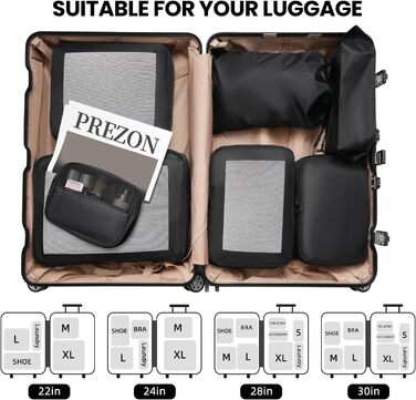 Органайзери для валізи Prezon, набір 8 шт, чорні, легкі, для подорожей