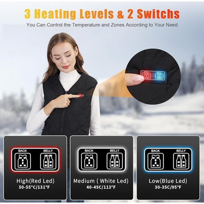 Електрична гріюча жилетка для чоловіків Rrtizan з акумулятором 10000mAh, 15 зон нагріву, 3 режими температури, чорна, XL