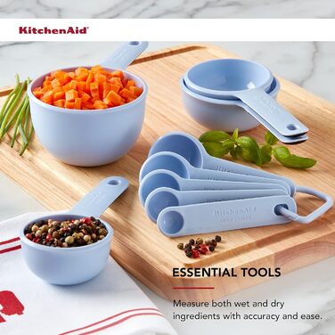 Набір мірних кухлів і ложок KitchenAid, 9 предметів, універсальні, з м’якою ручкою, для точної кулінарії, легке зчитування, отвір для підвішування, можна мити в посудомийній машині
