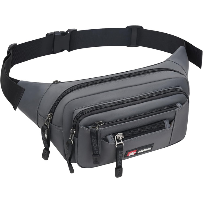 Водонепроникна поясна сумка-бананка для чоловіків та жінок. Багатофункціональна сумка на пояс з блискавкою. Підходить для подорожей, походів та активного відпочинку (Сірий)