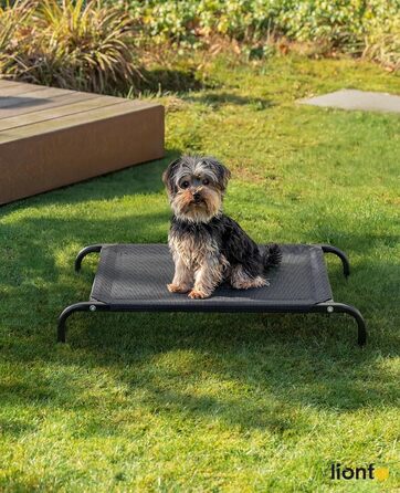Лежанка для собак Lionto Outdoor - піднята, стабільна, 75x47 см, чорна. Зручна та з хорошою циркуляцією повітря, знімний мережевий чохол, міцний металевий каркас.