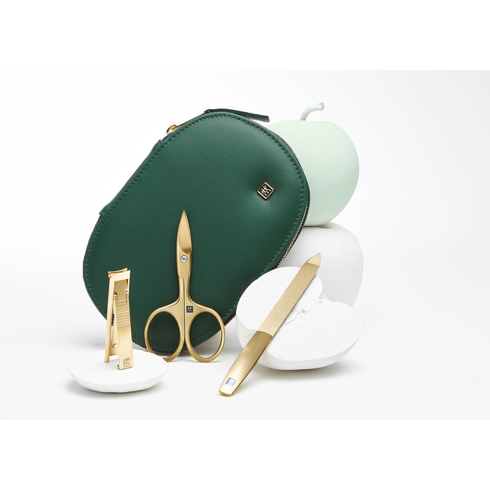 Набір для манікюру та педикюру ZWILLING 6 предметів: ножиці, інструменти для догляду за нігтями, етикетка з веганської шкіри яблука, зелений колір
