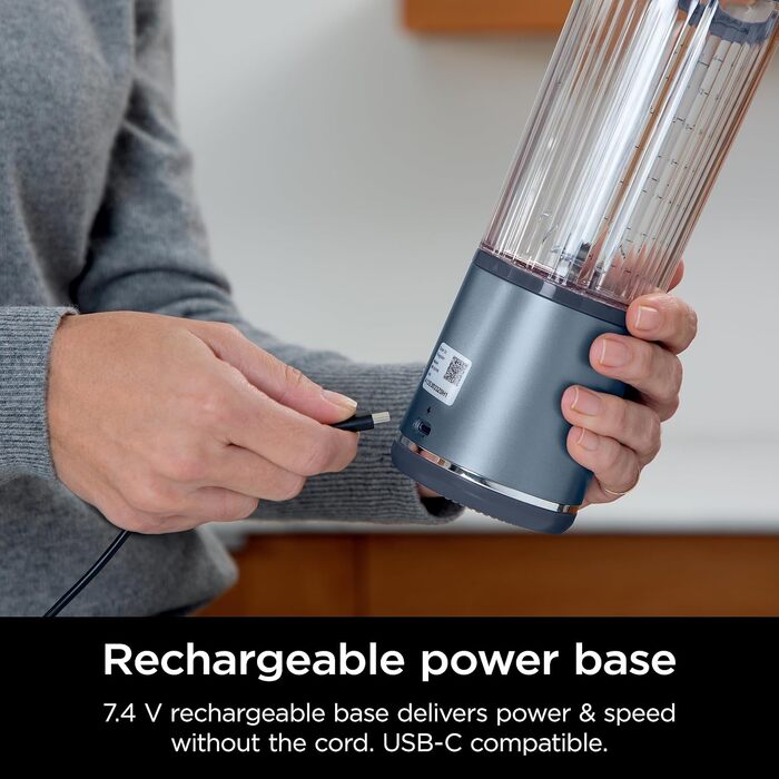 Ninja BC151WH Blast Portable Blender, cordless, 530 ml container, personal blender for shakes and smoothies, BPA-free, leak-proof lid and drinking spout, USB-C rechargeable, dishwasher-safe White/Opulent Garden