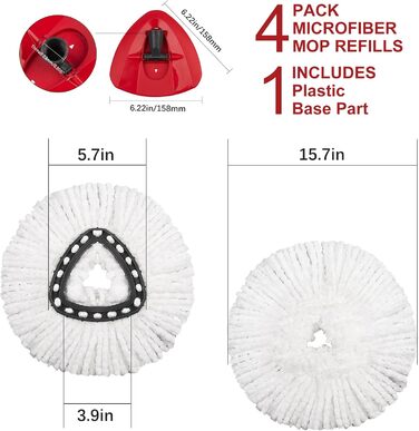 Replacement mop head – including 1 rotating mop base – EasyWring mop refill, compatible with O Cedar mop, replacement head, microfiber mops for floor cleaning for triangular pin mop