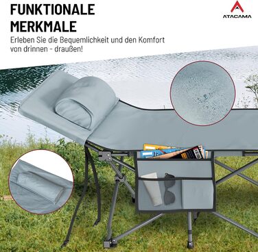 Ліжко похідне Atacama складане, ультралегке для кемпінгу та риболовлі, комфортне, портативне, розмір XXL 190x68x38 см