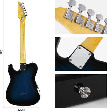 Електрогітара Bullstar для початківців TL Series, повний розмір, корпус з павловнії, гриф C-подібної форми, комплектація з аксесуарами, сумка MS110 (блакитна)