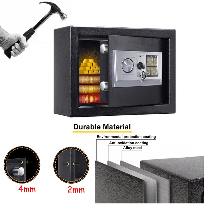 Сейф для ключів Tresor з ключовим та кодовим замком, 31x20x20 см, вологостійкий, для дому, офісу, готелю, чорний