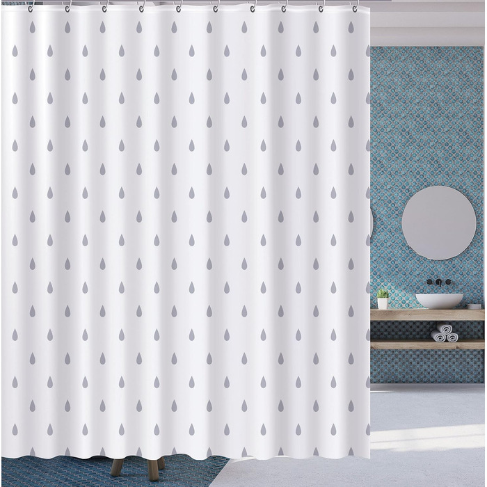 Штора для душу YOUNG DA текстильна біло-сіра з малюнком 