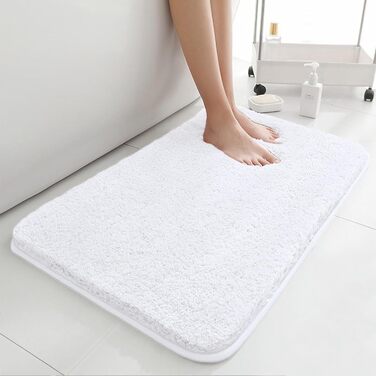 Килимок для ванної кімнати 40x60 см, антиковзаюча, м'яка, швидковисихаюча, з високим ворсом, з мікрофібри для ванни, душу та ванної кімнати, придатний для прання в машині (60 x 40 см, прямокутна, білий)