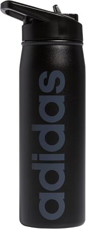 adidas 18/8 Stainless Steel Straw Top Metal Water Bottle, Black/Onix, 600 ml (20 oz)