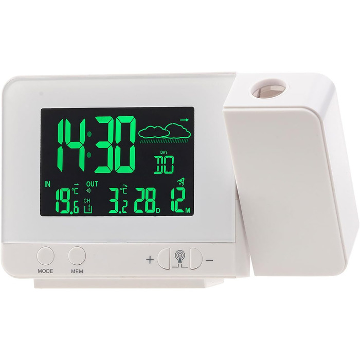 infactory Projection Clocks: Radio Weather Station with Projection Alarm, Outdoor Sensor, and USB, White (Radio Projection Clock, Clock with Projection, Outdoor Temperature Display)