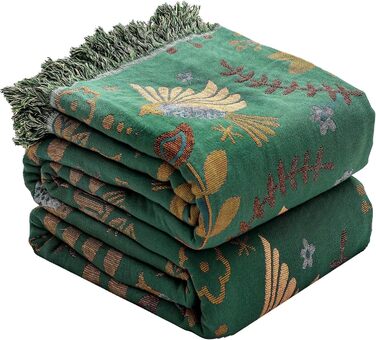 HOORDRY Boho Throw Blanket for Bed - 100% Cotton Ultra Soft Rustic Quilt - Bird Floral Printed Farmhouse Decor Bedspread, All Season Rustic Throw for Sofa Couch Chair Green Bird 230×250CM