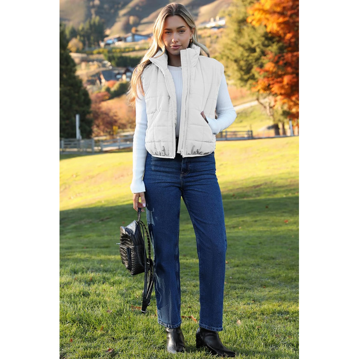 Жіноча жилетка ZEAGOO Kurz Steppweste - легка осінньо-зимова жилетка з кишенями (біла, M)