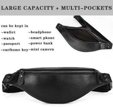 Чоловіча/Жіноча поясна сумка з екошкіри в стилі вінтаж, чорна. Сумка на пояс для подорожей, фестивалів, спорту. (1033lzw Schwarz)