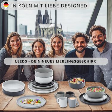 Набір посуду SÄNGER Leeds (12 предметів): тарілки для 4 осіб, супові миски, сервіз кольоровий, стійкий до подряпин | VALUE COLLECTION