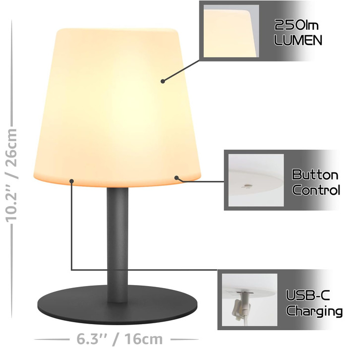 Акумуляторний світлодіодний настільний світильник MALUX з димером, теплий/холодний світ (3000K/7500K), водонепроникний IP44, сірий - для дому та саду