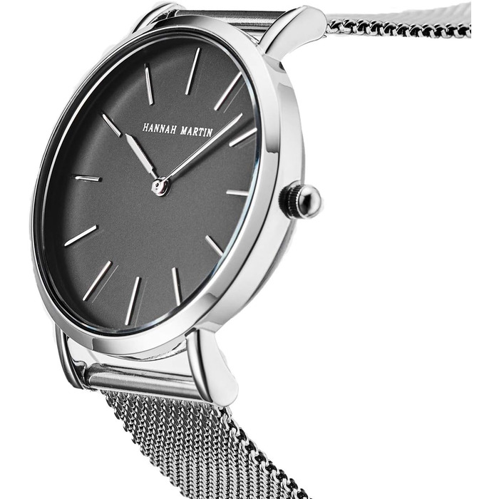 Жіночий годинник: аналоговий кварц, нержавіюча сталь, водонепроникний, сітка, ультратонкий комплект з браслетом (чорний корпус, срібний ремінець, срібний браслет)