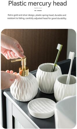 Comeon Bathroom Set, Ceramic, Soap Dispenser Set, Countertop, Toothbrush Holder, Wash Set for Home Decoration, Four-Piece Set, Silver