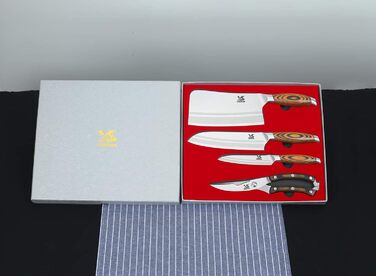 Набір кухонних ножів MSY BIGSUNNY 4 шт. (Ніж для нарізки, Сантоку, Універсальний ніж, Ножиці для птиці) - Німецька сталь, Азіатський дизайн