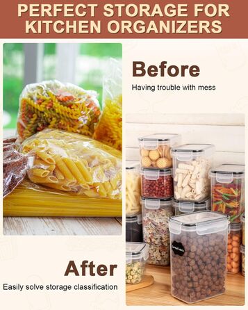 Набір контейнерів для зберігання Heucheey 24 шт. з кришкою, набір для кухні з пластику, з наклейками, пензлем та ложкою, контейнери для зберігання круп, борошна, макаронів, BPA-free