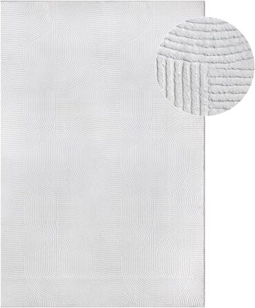 Килим Rio - сучасний та м'який килим для вітальні та спальні з антиковзким покриттям та 3D-ефектом, пухнаста поверхня, легкий у догляді та міцний, білий, 80 x 150 см