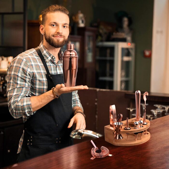 Набір шейкерів для коктейлів Esmula 750 мл, 12 предметів, з рецептами, рожеве золото