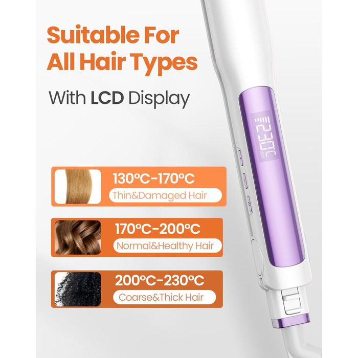 Професійний випрямляч для волосся Faszin 2-в-1 з титановим покриттям та іонами, LCD-дисплей, швидкий нагрів (20 сек), для випрямлення, локонів та укладання