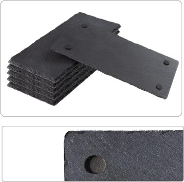Set of 6 Slate Serving Boards, Tapas, Sushi Plates, Black Slate Serving Platter, Cheese Board – Tray Serving Tray with Non-Slip Pads – 30x15 cm