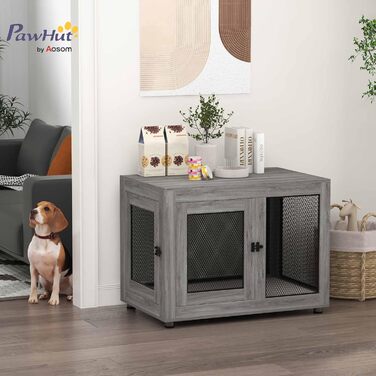 Клітка для собак PawHut з 2 дверцятами, знімний матрац, сучасна сталева будка для собак, 94x60x71,5 см, білий/сірий