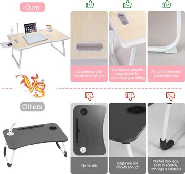 Складаний столик для ноутбука з USB-портом, білий аhorn – для їжі, читання та роботи в ліжку