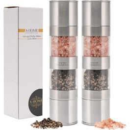 Мельниця для солі та перцю 2-в-1 з нержавіючої сталі | Ручна мельниця для спецій з керамічним жорном та регульованим ступенем помелу