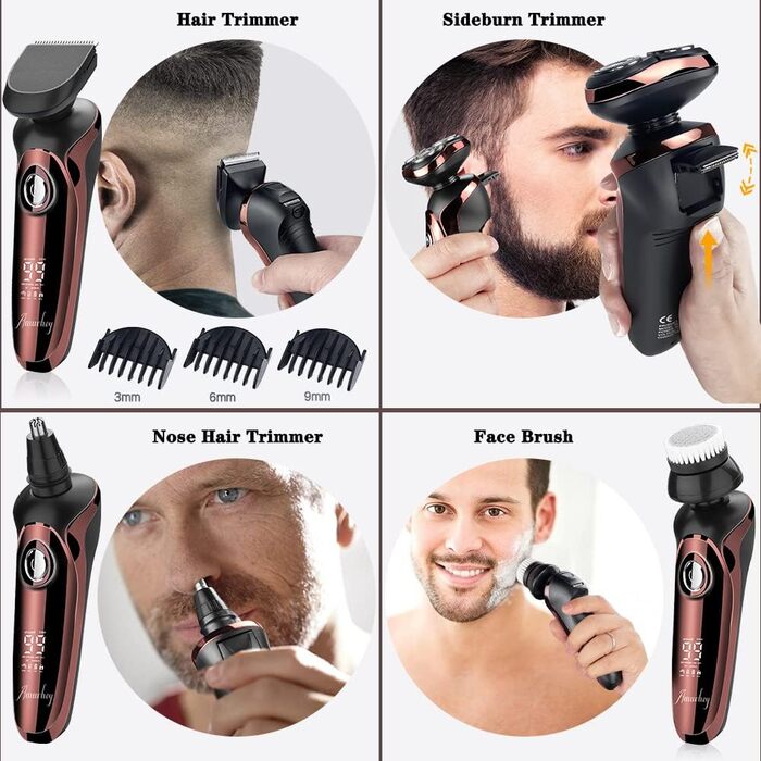 Електричний гострою для чоловіків Amurhey 5-в-1 з тримером, 3 насадки, 99 хв роботи, для сухого та вологого гоління, станція зарядки, подарунок для чоловіків