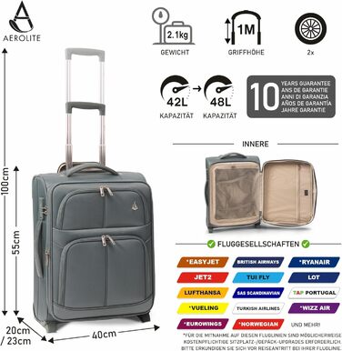 Розширюваний валіза Aerolite 55x40x20/23 см - ручна поклажа для Lufthansa, Eurowings, Condor, SunExpress, TUI (зелений)