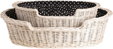 Wicker Dog Basket for Dog and Cat - Dog Bed, Cat Bed with Cushion, Pet Basket, Woven Cat Basket 60x43 H19 cm (80 x 60 x 26 cm, Beige)