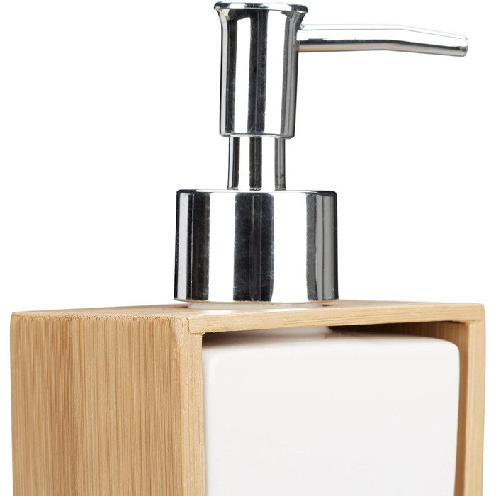 Набір для ванної кімнати Relaxdays, 4 предмети: мильниця, дозатор мила, стакан для зубної щітки, бамбукова підставка, кремовий, 10 x 14 x 20 см