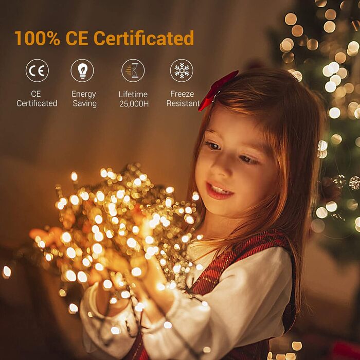 Гірлянда світлодіодна зовнішня 100 метрів, 1000 LED, теплий білий колір, для декору на Різдво, водонепроникна IP44, 8 режимів, для дому, вечірки, ялинки, балкону, тераси