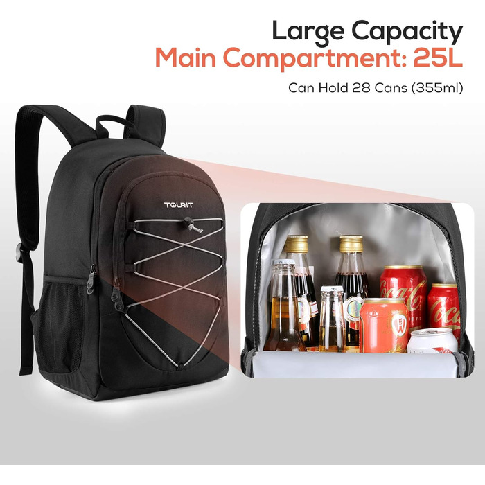 25L Cooler Backpack, Waterproof Cooler Backpack, Ultralight Backpack for Picnic, Camping, Hiking, BBQ (Black)